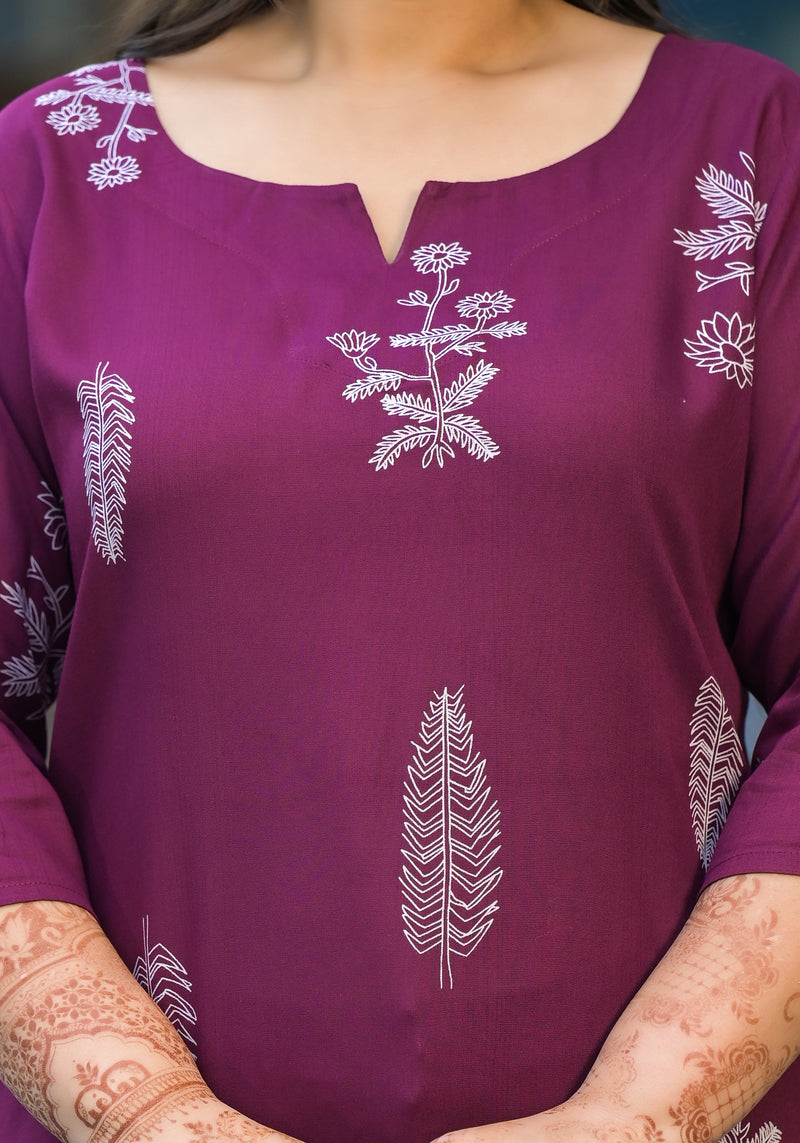 Women’s Maroon Rayon Floral Printed Top (Plus Size)