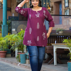 Women’s Maroon Rayon Floral Printed Top (Plus Size)