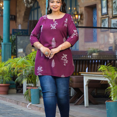 Women’s Maroon Rayon Floral Printed Top (Plus Size)