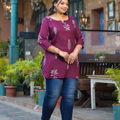 Women’s Maroon Rayon Floral Printed Top (Plus Size)
