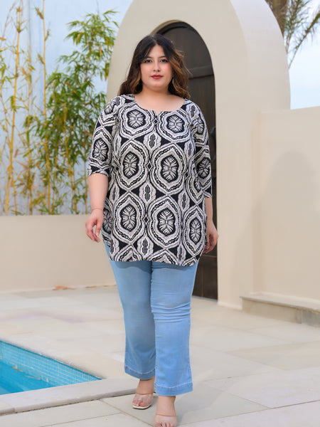 Women’s Stylish Rayon Monochrome Pattern Top (Plus Size)