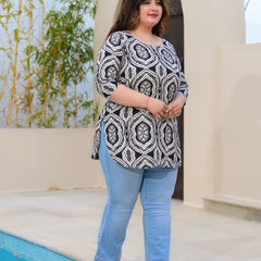 Women’s Stylish Rayon Monochrome Pattern Top (Plus Size)