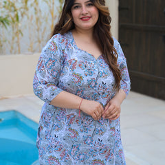 Women’s Grey Floral Printed Rayon Comfort Top (Plus Size)