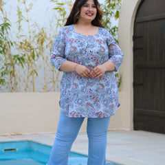 Women’s Grey Floral Printed Rayon Comfort Top (Plus Size)