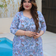 Women’s Grey Floral Printed Rayon Comfort Top (Plus Size)