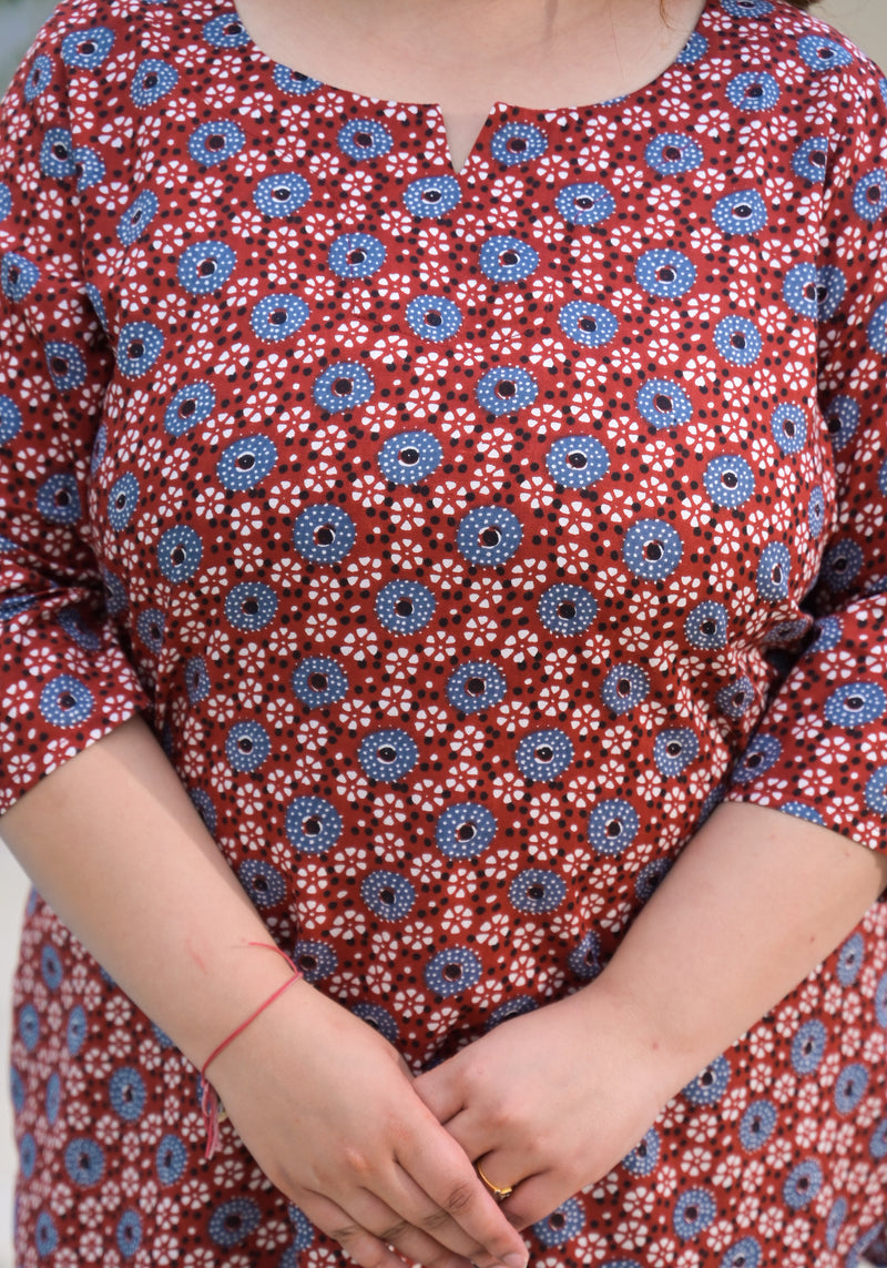 Women’s Maroon & Blue Printed Rayon Everyday Top (Plus Size)