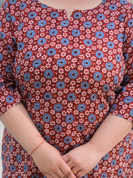 Women’s Maroon & Blue Printed Rayon Everyday Top (Plus Size)