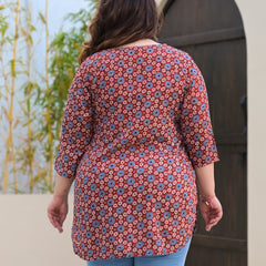 Women’s Maroon & Blue Printed Rayon Everyday Top (Plus Size)