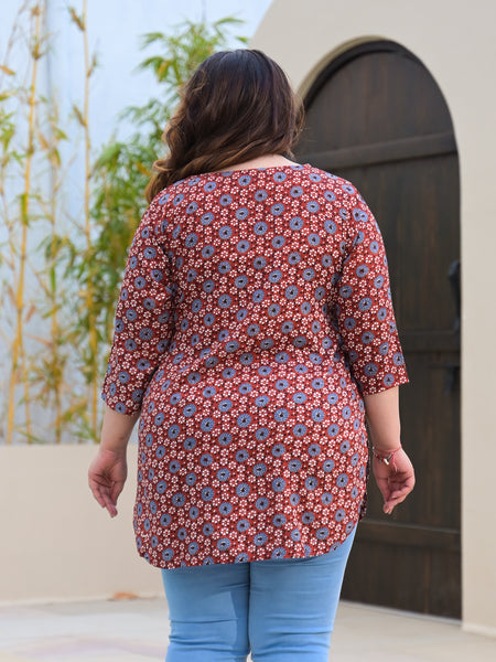 Women’s Maroon & Blue Printed Rayon Everyday Top (Plus Size)
