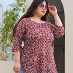 Women’s Maroon & Blue Printed Rayon Everyday Top (Plus Size)