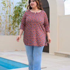 Women’s Maroon & Blue Printed Rayon Everyday Top (Plus Size)
