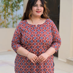 Women’s Maroon & Blue Printed Rayon Everyday Top (Plus Size)