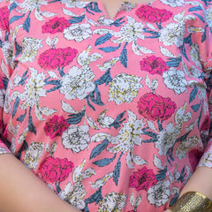 Women’s Light Pink Floral Printed Cotton Comfort Top (Plus Size)