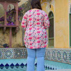 Women’s Light Pink Floral Printed Cotton Comfort Top (Plus Size)