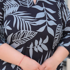 Women’s Black Cotton Leaf-Print Casual Top (Plus Size)