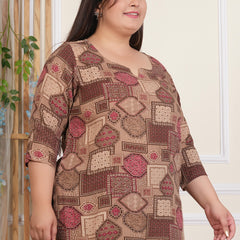 Women’s Peach Geometric Print Rayon Casual Top (Plus Size)