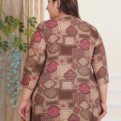 Women’s Peach Geometric Print Rayon Casual Top (Plus Size)