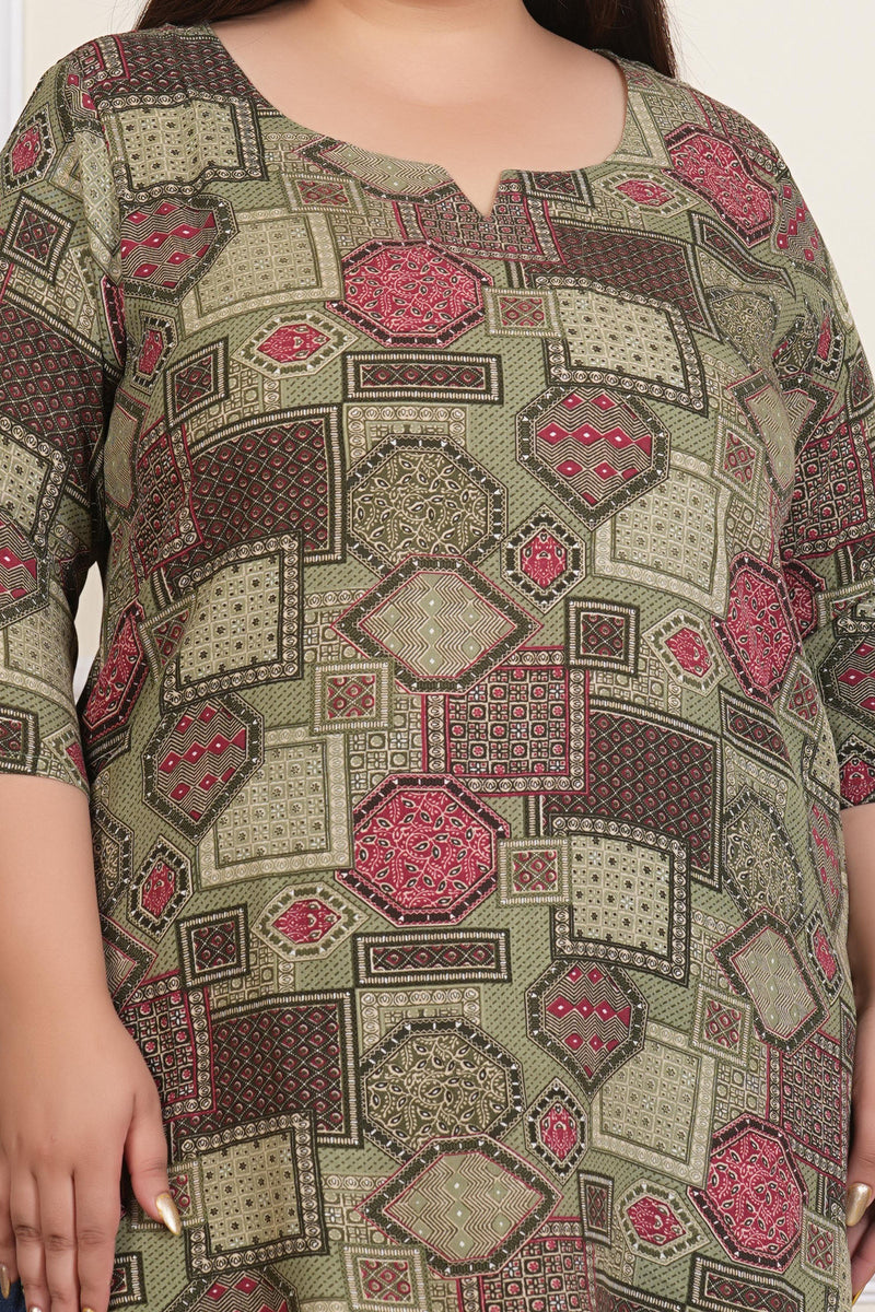 Women’s Elegant Light Green Rayon Printed Top (Plus Size)