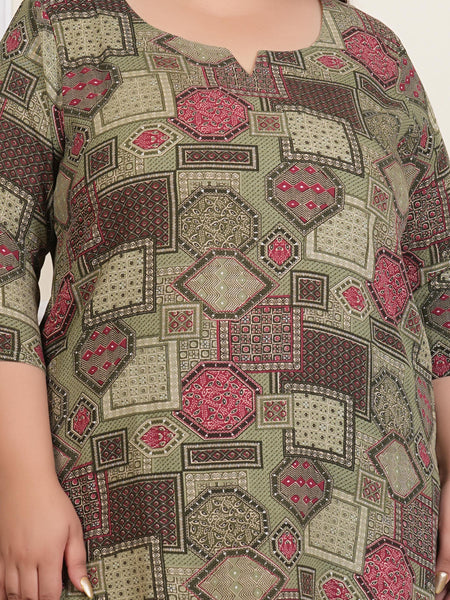 Women’s Elegant Light Green Rayon Printed Top (Plus Size)