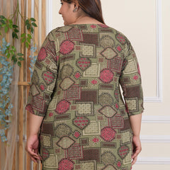 Women’s Elegant Light Green Rayon Printed Top (Plus Size)