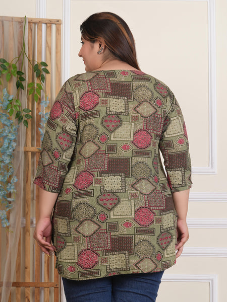 Women’s Elegant Light Green Rayon Printed Top (Plus Size)