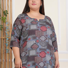 Light Green Geometric Rayon Printed Plus-Size Top (Plus Size)