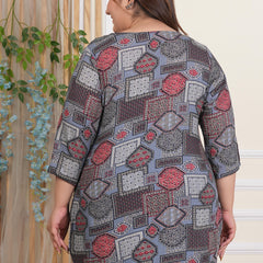 Light Green Geometric Rayon Printed Plus-Size Top (Plus Size)