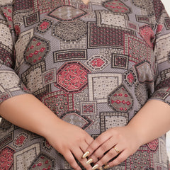 Women’s Stylish Rayon Light Brown Geometric Printed Top (Plus Size)