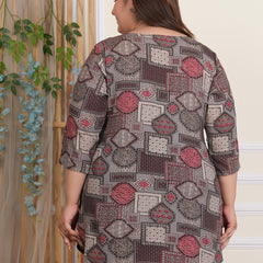 Women’s Stylish Rayon Light Brown Geometric Printed Top (Plus Size)