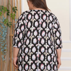 Women’s Black Ikat Print Rayon Casual Top (Plus Size)