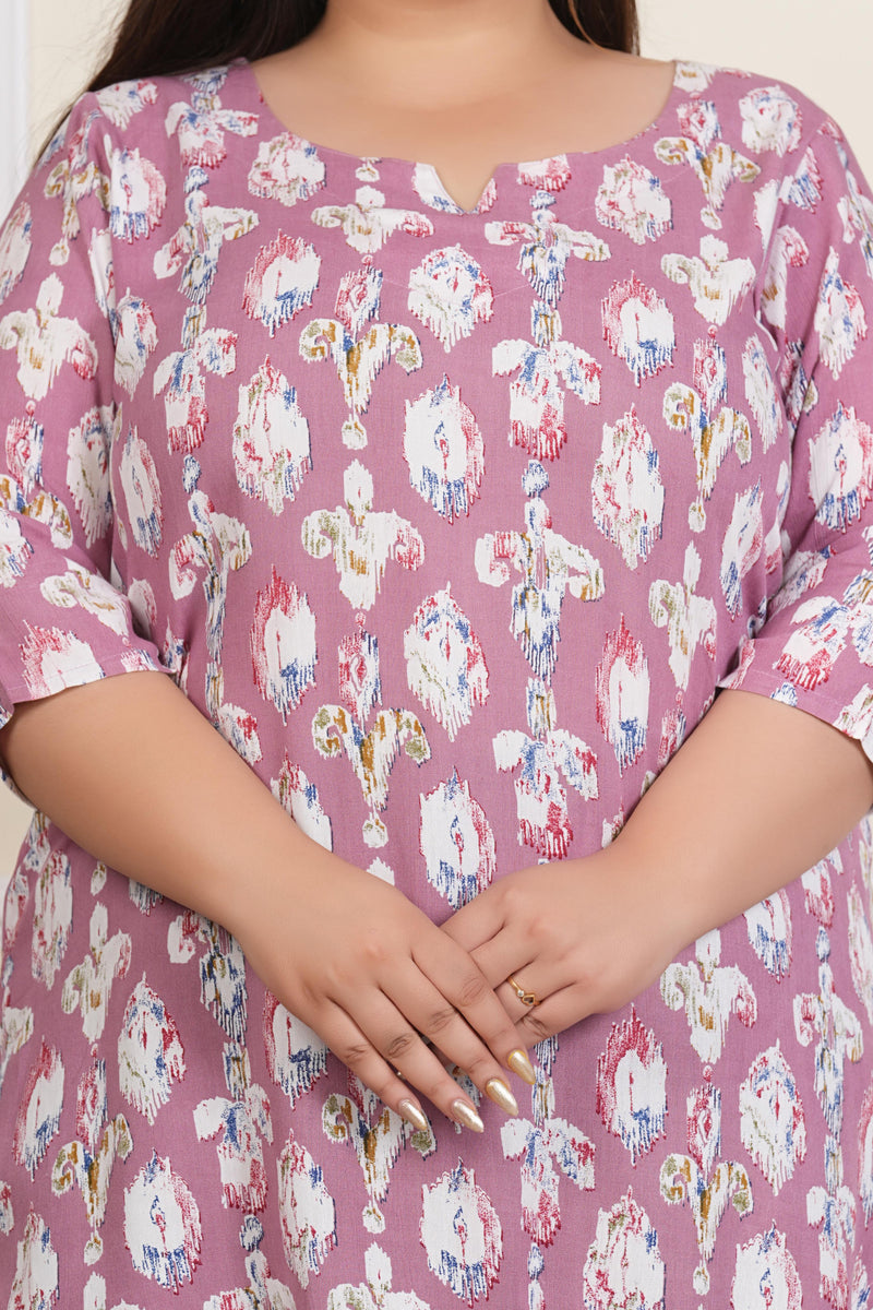 Women’s Light Pink Ikat Printed Rayon Top (Plus Size)