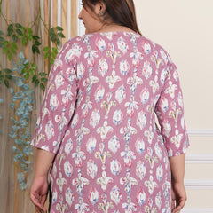 Women’s Light Pink Ikat Printed Rayon Top (Plus Size)