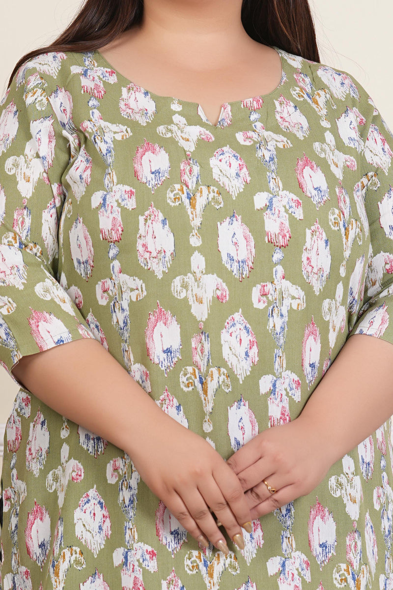 Light Green Abstract Print Rayon Casual Top (Plus Size)