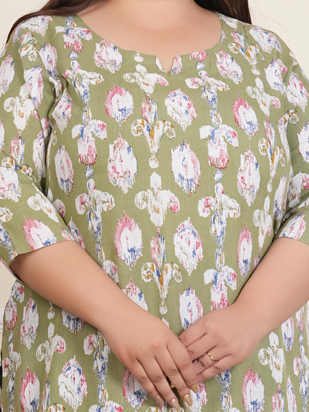 Light Green Abstract Print Rayon Casual Top (Plus Size)