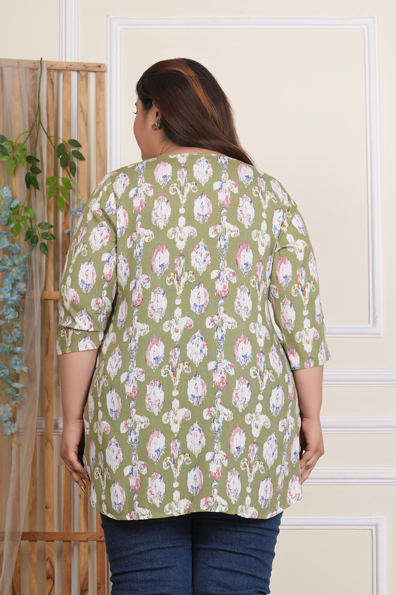 Light Green Abstract Print Rayon Casual Top (Plus Size)