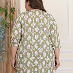 Light Green Abstract Print Rayon Casual Top (Plus Size)