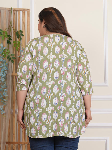 Light Green Abstract Print Rayon Casual Top (Plus Size)