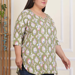 Light Green Abstract Print Rayon Casual Top (Plus Size)