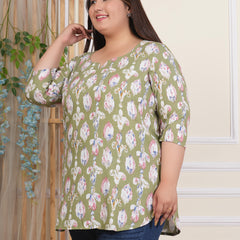 Light Green Abstract Print Rayon Casual Top (Plus Size)