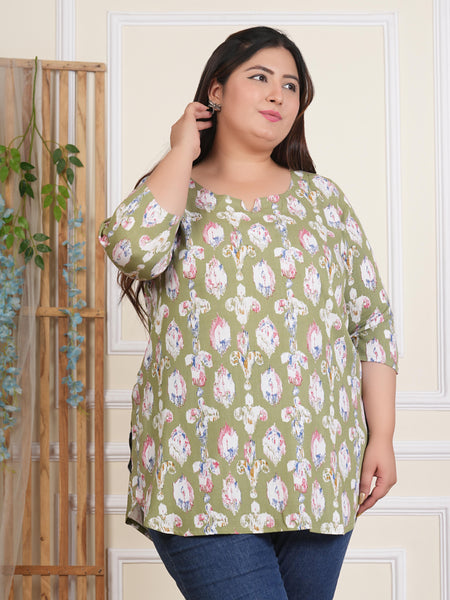 Light Green Abstract Print Rayon Casual Top (Plus Size)