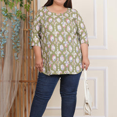 Light Green Abstract Print Rayon Casual Top (Plus Size)