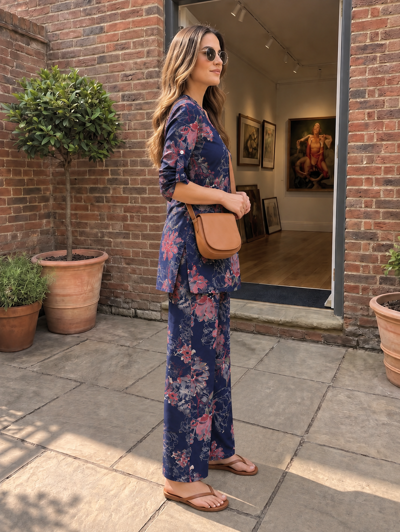 Navy Blue Co-Ord Set with Palazzo Pants