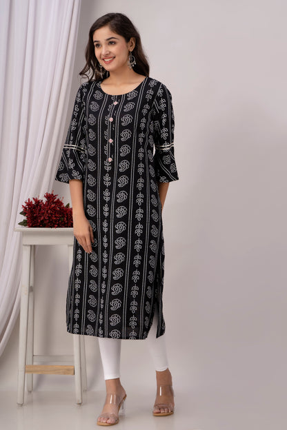 Chic Black Kurti with White Floral Motifs