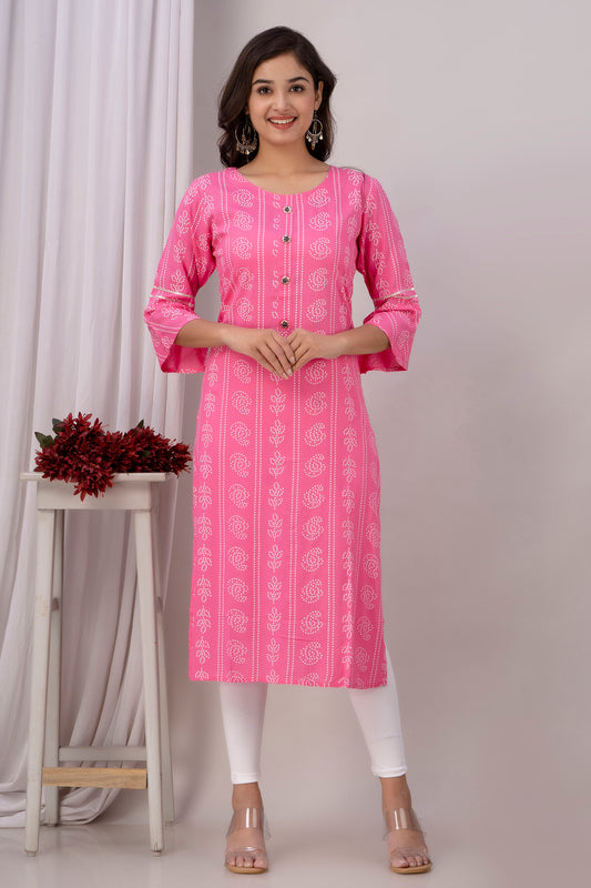 Pink Kurti with White Floral Motifs