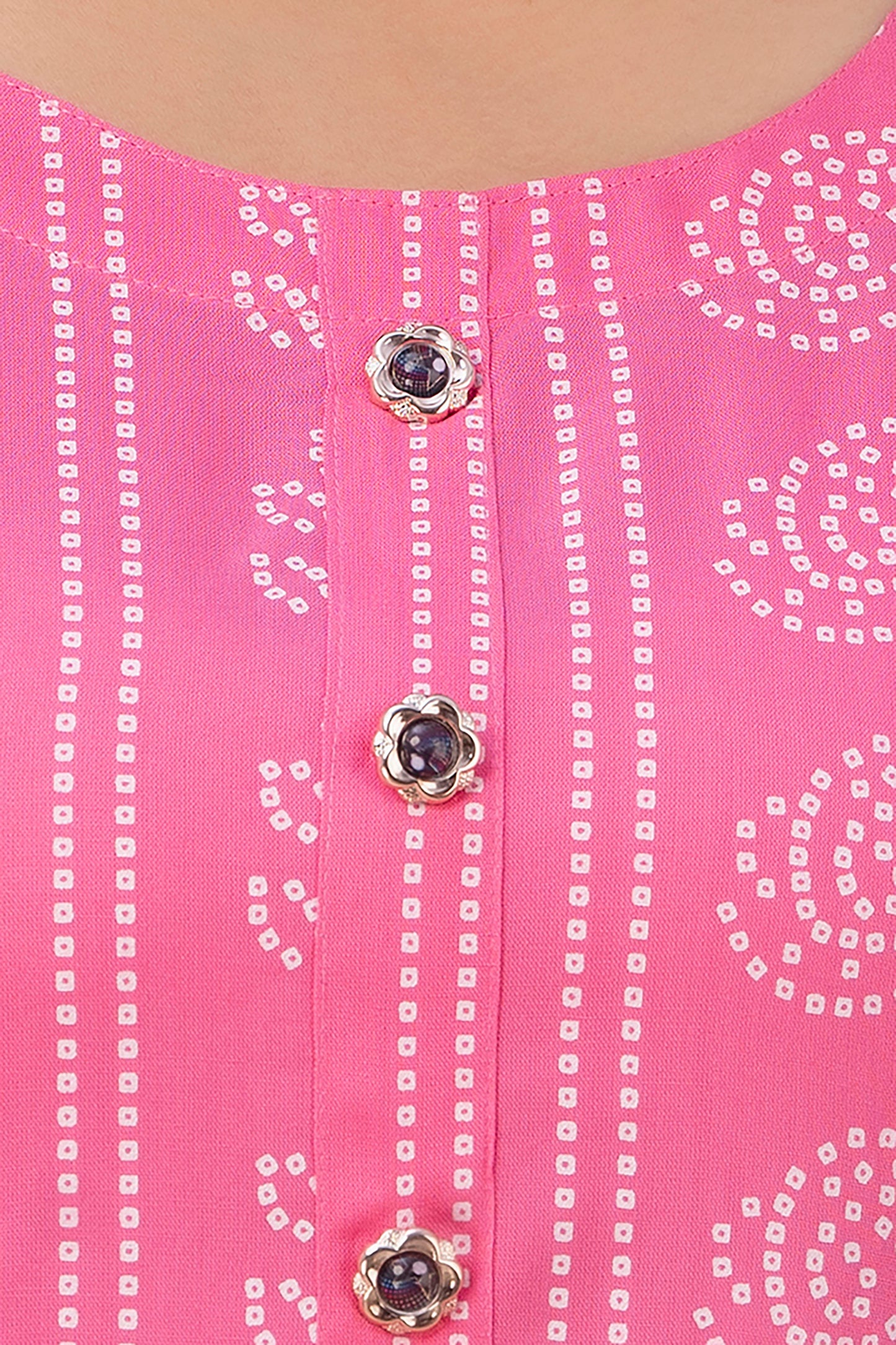 Pink Kurti with White Floral Motifs