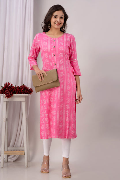 Pink Kurti with White Floral Motifs