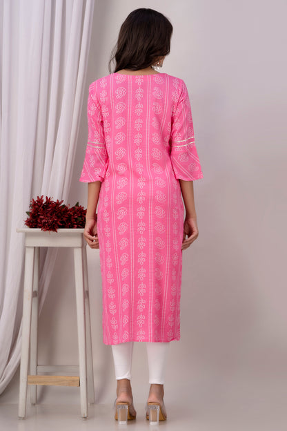 Pink Kurti with White Floral Motifs