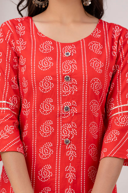 Red Kurti with White Floral Motifs