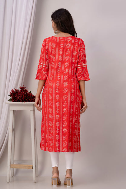 Red Kurti with White Floral Motifs