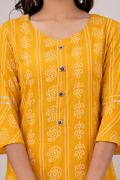 Yellow Kurti with White Floral Motifs